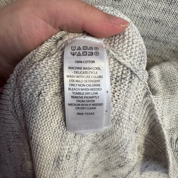 Tahari Sweater Size S Off White Gray 100% Cotton Knit Long Sleeve with Side Slit - Picture 6 of 10